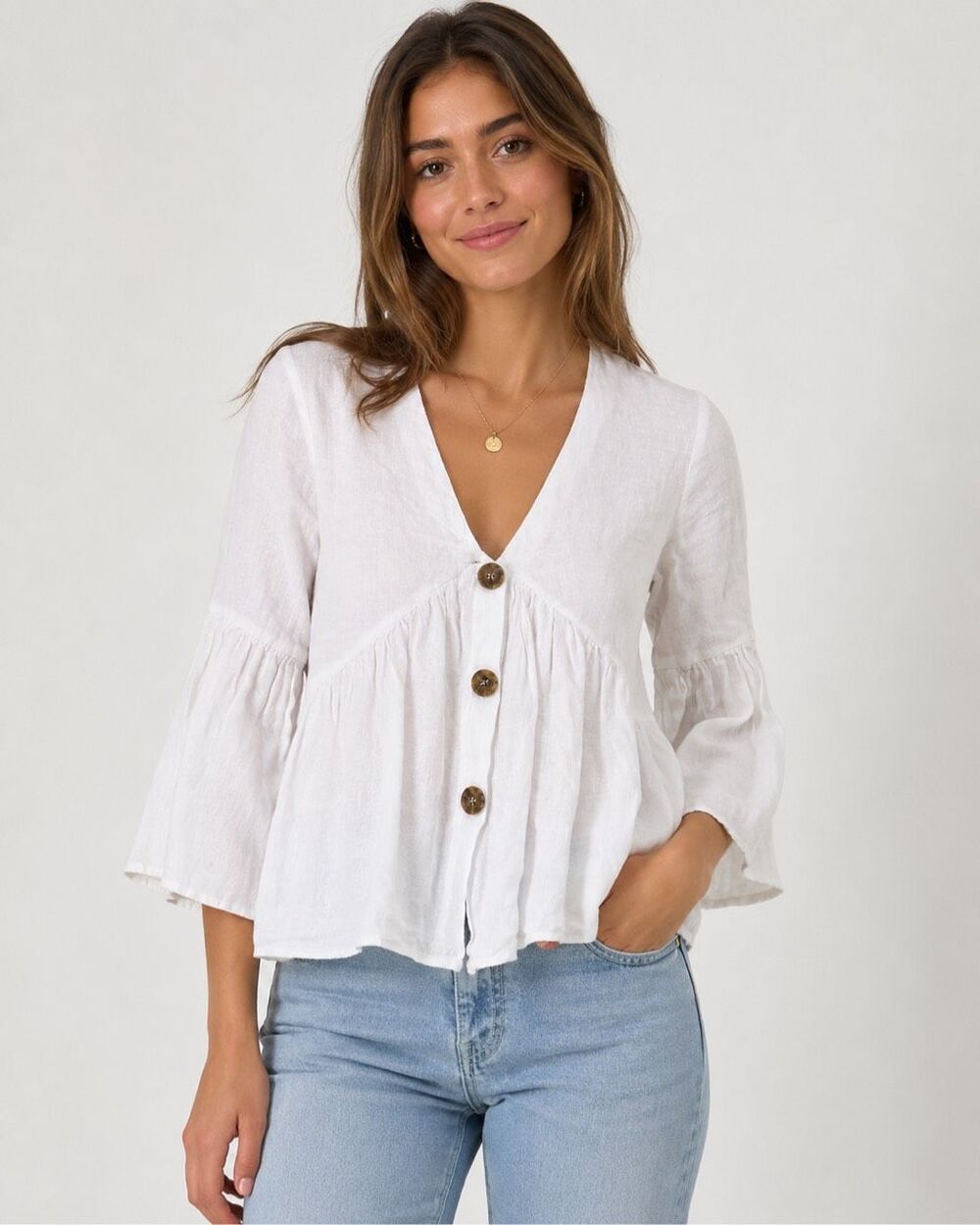 Zara 100% Linen White Peplum Button Front Blouse Women’s Small